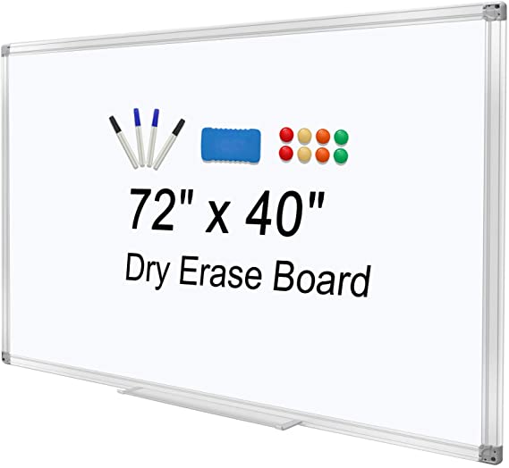 Dry Erase Board for Wall 72"x40" Aluminum Presentation Magnetic Whiteboard with Long Pen Tray, Wall-Mounted White Board for School, Office and Home