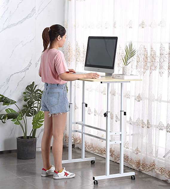 Akway Computer Desk Standing Desk 39.4 x 23.6 inches Height Adjustable Desk Sit Stand Desk Rolling Cart, Maple ZLD-100-BFM-X