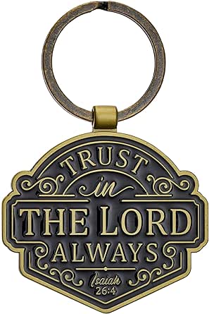 Dark Navy & Gold Metal Scripture Keychain | Trust in The Lord Always Isaiah 26:4 Bible Verse | Inspirational Keychain for Men and Women