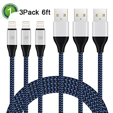 Xcords iPhone Charger / Lightning Cable Extra Long 3 Pack Nylon Braided Charging Cord for iPhone X 8 Plus 8 7 7 Plus 6 6S 6 Plus 5S 5C 5 SE iPod iPad Mini Air Pro (Blue-6ft)