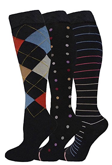Ladies 3 Pair Pack Compression Socks (Assorted II)