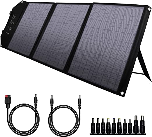 Foldable Solar Panel Charger 60W with 18V DC Output (11 Connectors) for 100W~350W Portable Power Stations Jackery/Rockpals/Flashfish/Enginstar, Portable Solar Generator for Outdoor Camping Van RV Trip