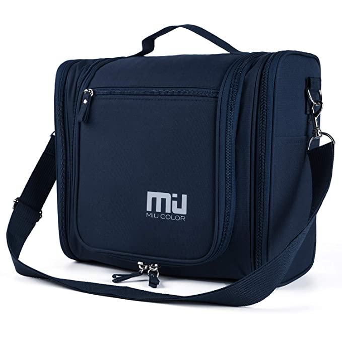 MIU COLOR Toiletry Bag Travel Bag with Hanging Hook, Portable Water-resistant Organizer Makeup Cosmetic Toiletry Kit for Bathroom Accessories and Personal Items for Women and Men (Blue）