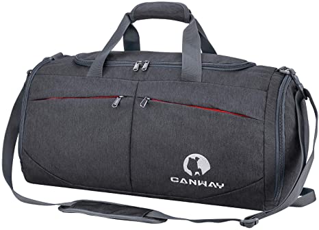 CANWAY Sports Gym Bag, Travel Duffel Bag with Wet Pocket & Shoes Compartment for Men Women, 45L, Lightweight