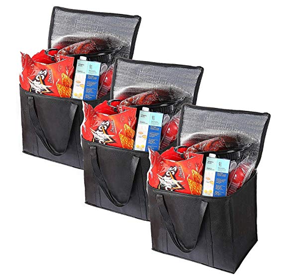 Grocery Bags Insulated Reusable(Set of 3), Shopping Bags With Large Capacity & Smooth Zipper Top