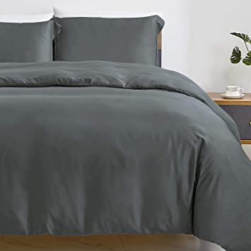 CozyLux 100% Bamboo Duvet Cover Set Queen/Full 3 Pieces Dark Grey Cooling Soft Hypoallergenic Bedding Set with Zipper Closure, Gray Comforter Cover Set with 1 Duvet Cover and 2 Pillow Shams(90" × 90")