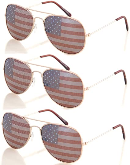 Shaderz USA America Gold Aviator Sunglasses - Great Accessory for 4th of July - Set of 3