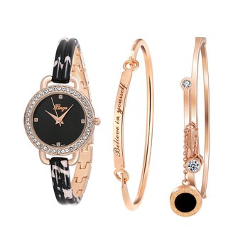 Xinge D3866L Acrylic Band Rose Gold Tone Womens Wrist Watch and Bracelet Set