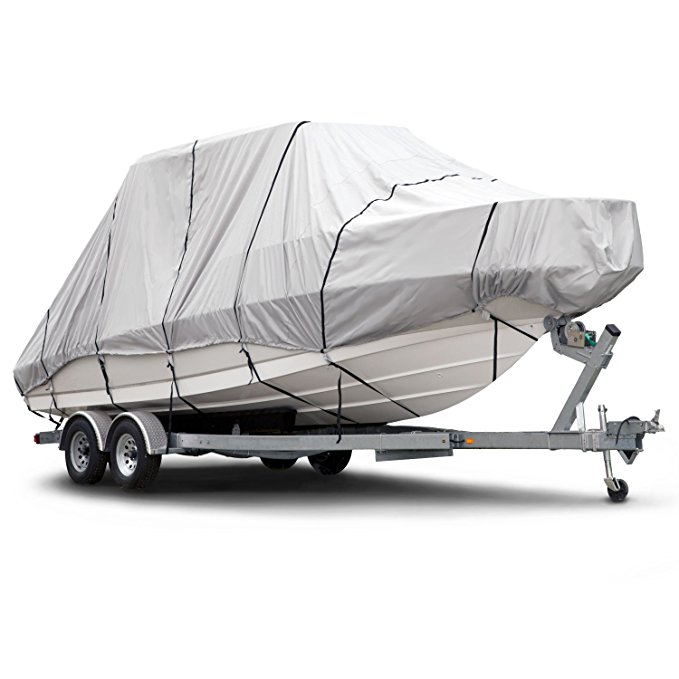 Budge 1200 Denier Boat Cover fits Hard Top / T-Top Boats B-1221-X8 (24' to 26' Long, Gray)