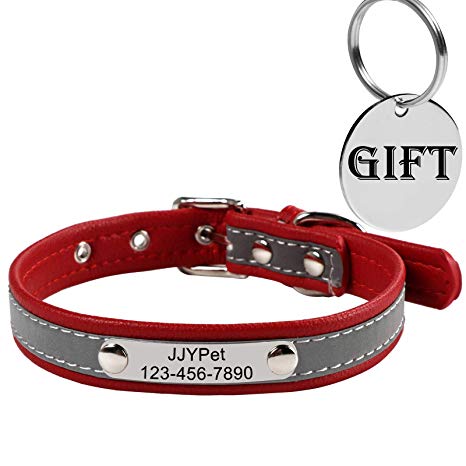 JJYPet M Personalized Leather Dog/Cat Collars Engraved Pet Collar with Name Plated,Reflective,Size Available:Extra-Small Small Medium Large Extra-Large