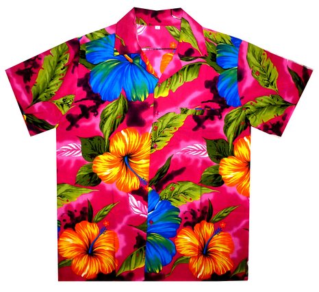 V.H.O. Funky Hawaiian Shirt For Men Short Sleeve Front-Pocket Big Flower Pink