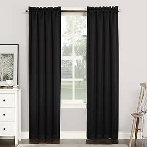 Sun Zero Easton Energy Saving Blackout Rod Pocket Curtain Panel, 40" x 95", Black