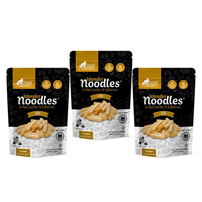 Wonder Noodles - Ziti - Carb-Free, Keto Pasta - Gluten-Free, Kosher, Vegan, Zero Calories - ready to eat (Includes 6 packs of 7oz each)