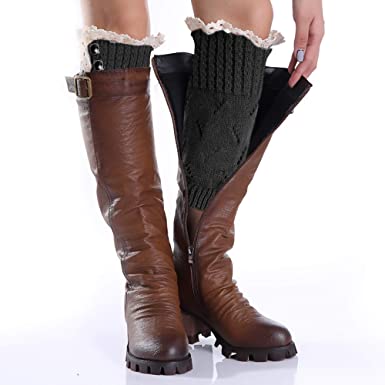 Avidlove Women Socks Knit Crochet Boot Cuffs Hollow Out Leg Warmers with Lace Trim