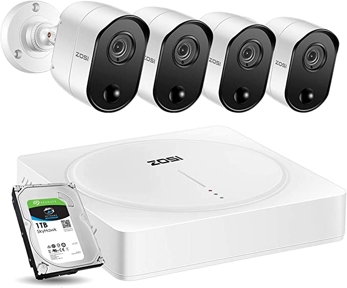 ZOSI 8CH 5MP (2K ) Home Security Camera System Outdoor 1TB Hard Drive, H.265  8 Channel 5-in-1 5.0MP CCTV DVR Recorder and 4pcs 5.0 Megapixel PIR Motion Sensors Weatherproof Super Night Vision Cameras