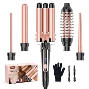 BESTOPE PRO 5 in 1 Curling Iron, Curling Wand Set with Negative Ion Thermal Brush and 4 Interchangeable Ceramic Curling Irons (0.35“-1.5”), Fast Heating Crimper Hair Tool in All Hair Type