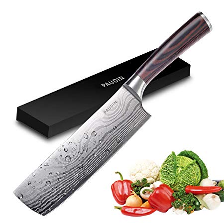 Cleaver Knife - PAUDIN 7 inch Chinese Vegetable Cleaver Kitchen Knife N6 German High Carbon Stainless Steel Meat Cleaver Knife