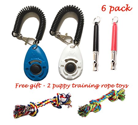 Dog Training Clicker with Wrist Strap and Dog Whistle to Stop Barking Free Gift - 2 Puppy Rope Toys YYVIGO