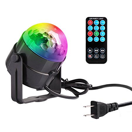 YaFex Mini Disco DJ Lights 7 Colors Glitter Ball LED Sound Activated 3W Strobe Light for KTV Xmas Bar Club Christmas Pub with Remote