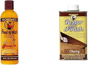 Howard Feed-N-Wax Wood Polish and Conditioner, 16-Ounce & HOWARD RF8 Products Restor-A-Finish, 8 oz, Cherry, 8 Fluid Ounces