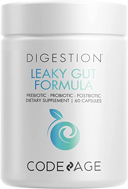 Codeage Leaky Gut, L-Glutamine for Gut Health Support, N-Acetylglucosamine Supplement, Probiotic, Butyric Acid, Polyphenols, Quercetin, DGL, Berberine, BioPerine, Cinnamon, Vegan, Non-GMO, 60 Capsules