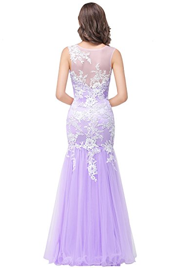 Babyonline Pink Lace Mermaid Evening Gowns Sheer Backless Long Formal Dress