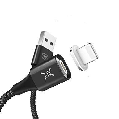 SIKAI Compatible with Apple iPhone Charger Cable 3A Quick Charging Magnetic Cord for iPhone Xs Max / 8 Plus / 7 Plus iPad【Indicate Light】【Work with Phone Cases】【Data Transfer】 (1 Pack-Black, 1M)