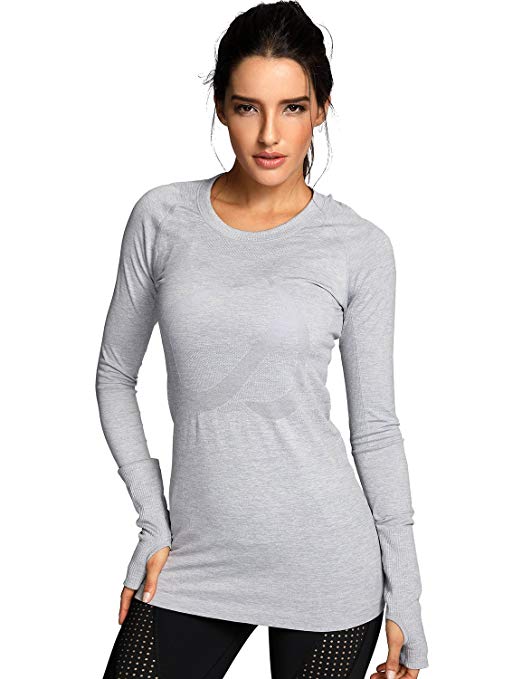 CRZ YOGA Women's Active Long Sleeve Sports Running Tee Top Seamless Leisure T-Shirt