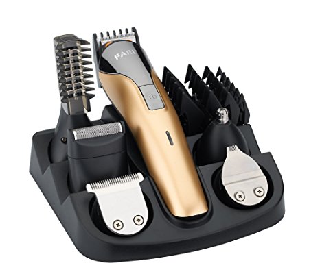 FARI All In One Multifunctional Rechargeable Electric Hair Trimmer Grooming Kit Nose Ear Beard Clipper and Mustache Trimmers Shaver Suit Hair Cutter for Barbers Salon with Fast Charge Champagne Color