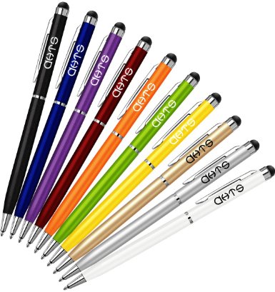 Stylus  DHTS8482 10 Pcs 2 in 1 Slim Capacitive Stylus Pen and Ballpoint Pen for Universal Touch Screens Devices iPhone 6 Plus iPad Tablets Samsung Galaxy 10 Color