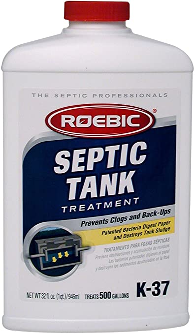 Roebic K-37-Q Septic Tank Treatment Removes Clogs, Environmentally Friendly Bacteria Enzymes Safe for Toilets, Sinks, and Showers, Works for 1 Year, 32 Ounces, 32 Fl Oz