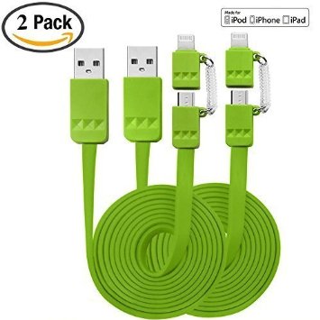Lightning Cable  Apple MFi Certified  PeleusTech  2 Pack  3ft 2 in 1 Lightning Micro USB Cable Sync Data and Cable Charging Cord for iPhone 647 Plus55 5C 5S 5 iPad Airmini mini 2 4th Generation iPod Touch 5th Generation Galaxy S6 S5 S4 S3 HTC Huawei Motorola Nokia and Other Android Phones Tablets Green