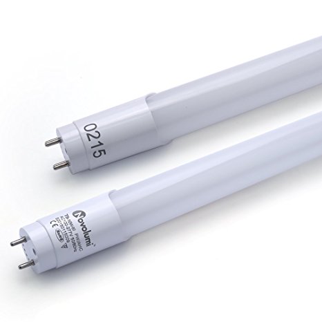 Novolumi 2-Pack 2ft 10W T8 LED Fluorescent Tube Light, 6000K, Bright White, Milky Cover, UL Approved