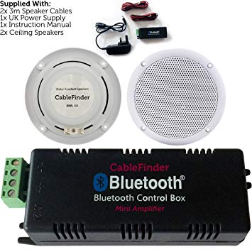 Wireless/Bluetooth Amplifier & 2x 80W Ceiling Speaker Kit–Compact Home Hi-Fi Amp