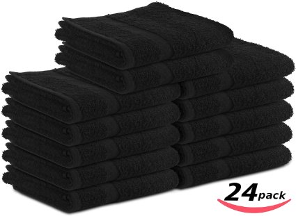 Cotton-Salon-Towels Gym-Towel Hand-Towel 24-Pack Black - (16 inches x 27 inches) 100% Ringspun-Cotton, Maximum Softness and Absorbency, Easy Care - By Utopia Towels