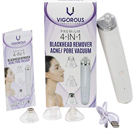 Blackhead Remover Vacuum– Dermal Care Pore Vacuum– Facial Kit With Video Guide– Face Cleaner– Men's and women's Skin Care– Acne and Dead Skin Remover– Comedo Suction– 4 Heads and 3 Strengths (white)