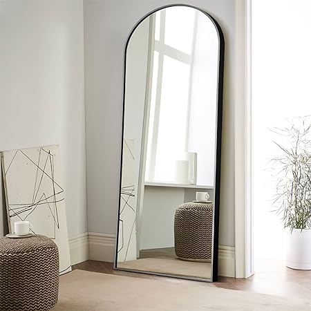 NeuType 65"x22" Arched Full Length Mirror Large Arched Mirror Floor Mirror with Stand Large Bedroom Mirror Standing or Leaning Against Wall Aluminum Alloy Frame Dressing Mirror, Black