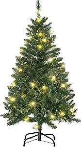 HOMCOM 4FT Christmas Tree Warm White LED Light Holiday Home Decoration, Green