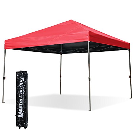 MASTERCANOPY 10x10ft Instant Tent Commercial Pop up Canopy Portable Folding Canopy W/ Wheeled roller bag For Trade Show(Red)