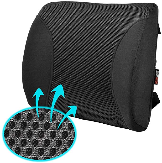 Motor Trend MeshBreeze Lumbar Back Support Pillow Car Seat Cushion (Black)