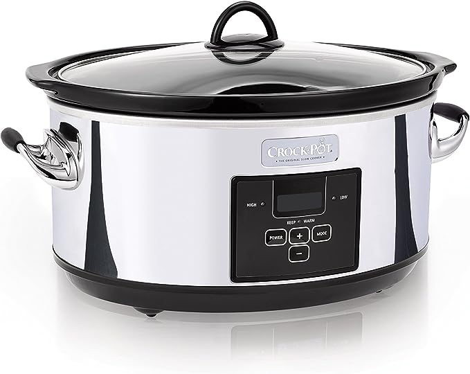 Crock-Pot 7 Quart Programmable Slow Cooker with Digital Timer, Food Warmer, Polished Platinum