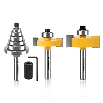 1/4 Inch Shank Rabbet Router Bit with 6 Bearings, CHoiKWong Carbide Tipped Rabbeting Router Bit Set for (Multi Depths 1/2", 7/16", 3/8", 5/16", 1/4", 3/16", 1/8", 1/16") Interchangeable Bearings