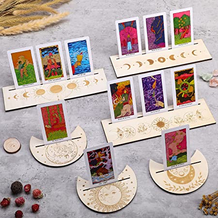 6 Pcs Wooden Tarot Card Stand Holder Wood Tarot Card Altar Stand 4.9 Inch Moon Shape and 9.8 Inch Rectangle Tarot Card Holder Moon Phase Card Display Stand Tarot Accessories for Witch Divination Tools