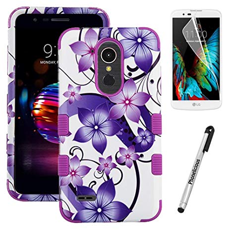 Phonelicious Phone Cover for LG K30/LG PREMIER PRO 4G LTE/L413DL/L413DG Case Military Grade Drop Tested with Clear Screen Protector and Stylus (Purple Hibiscus)