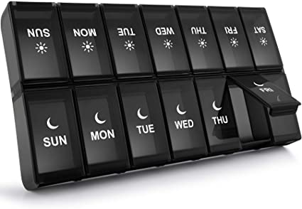 TookMag Extra Large Pill Organizer 2 Times a Day, XL Weekly Pill Box Twice a Day, 7 Day AM PM Pill Case, Oversized Day Night Daily Medicine Organizer for Vitamins, Fish Oils or Supplement -Black