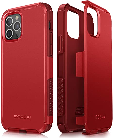 MOBOSI Excursion Series Compatible with iPhone 12 Case/iPhone 12 Pro Case, Dual Layer Slim Rubber Cover with Air Bumpers, Military Grade Drop Protection Case (6.1 Inch 2020 Release)- Red