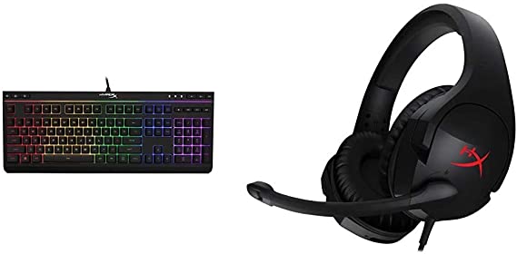 HyperX Alloy Core RGB – Membrane Gaming Keyboard, Comfortable Quiet Silent Keys with RGB LED Lighting Effects & Cloud Stinger - Gaming Headset – Comfortable HyperX Signature Memory Foam