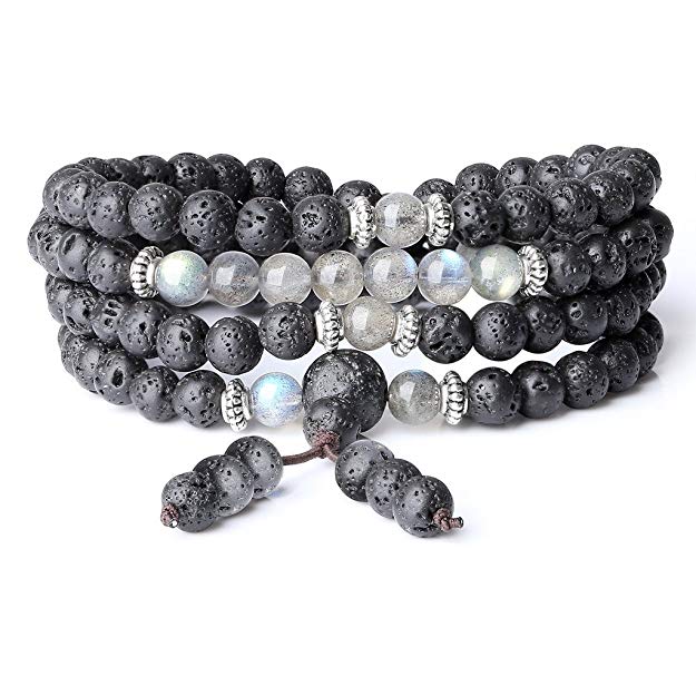 COAI 108 Mala Beads Lava Stone Wrap Bracelet Necklace