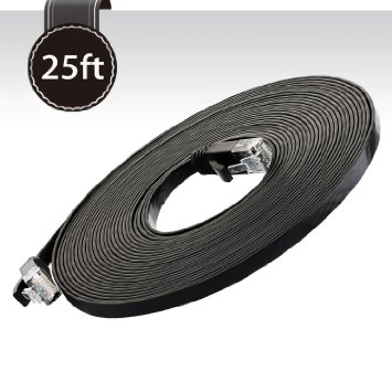 Ethernet Cable Cat 6 25ft (at A Cat5e Price but Higher Bandwidth) Network Cable Cat6 - Ethernet Patch Cable - Computer Internet Cable With Snagless RJ45 Connectors -Enjoy High Speed Surfing -Black