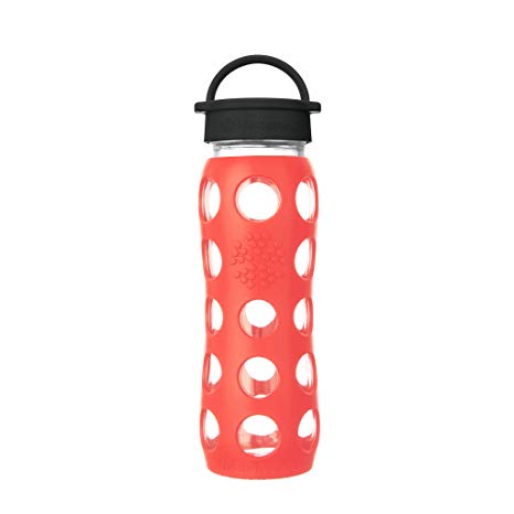 Lifefactory 22-Ounce BPA-Free Glass Water Bottle with Classic Cap and Silicone Sleeve, Poppy